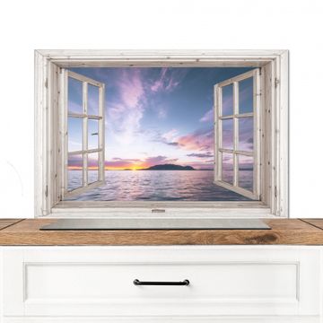 Spatscherm Aluminium - Raam met Zicht op Zonsondergang