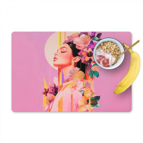 Placemat vinyl - Vrouw - Bloemen - Paars - Abstract