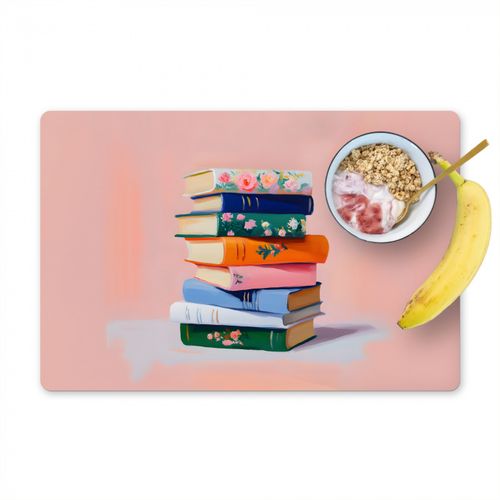 Placemat vinyl - Boeken - Stapel - Kleurrijk