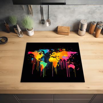 Inductie beschermer - Wereldkaart - Verf - Kleurrijk - Graffiti - Wereld