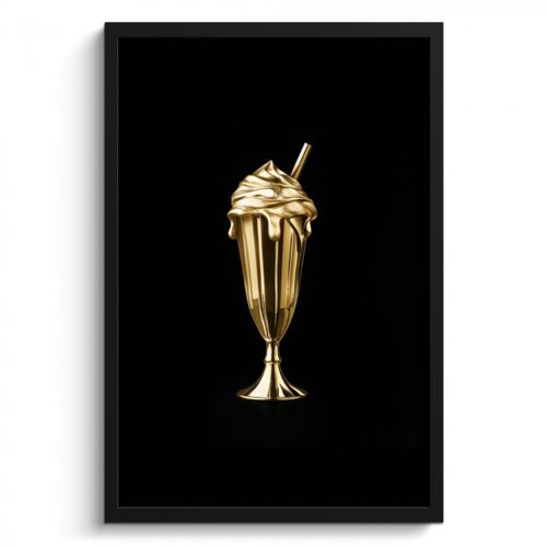 Poster met lijst - Milkshake - Goud - Drinken - Zwart