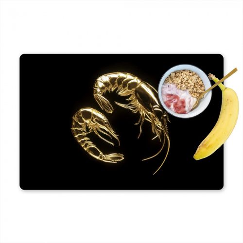 Placemat vinyl - Garnalen - Zwart - Goud - Dieren