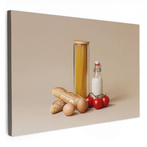 Canvas schilderij - Spaghetti - Melk - Tomaten - Eieren - Brood