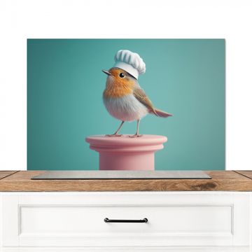 Spatscherm Aluminium - Roodborstje - Vogel - Koksmuts - Sokkel