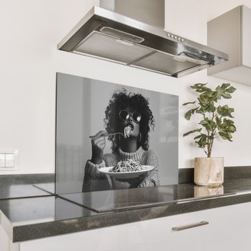 Spatscherm Aluminium - Vrouw - Pasta - Zwart - Wit
