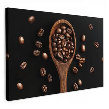 Canvas schilderij - Hout - Zwart - Koffiebonen