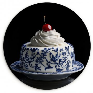 Muurcirkel - Taart - Slagroom - Kers - Bord - Delfts blauw