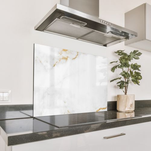 Spatscherm Aluminium - Gouden Aders op Wit Canvas