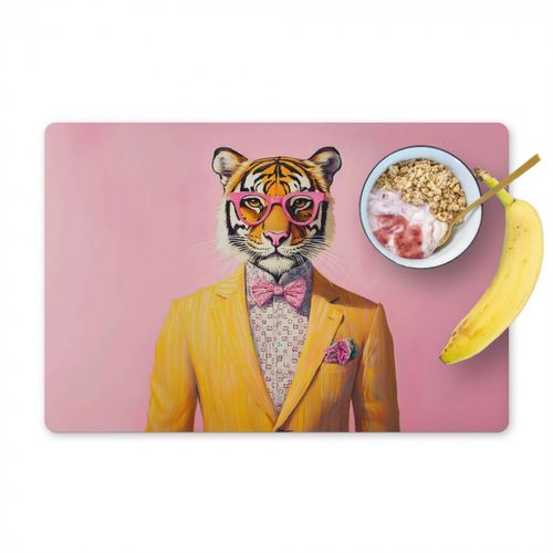Placemat vinyl - Tijger - Bril - Geel - Jasje