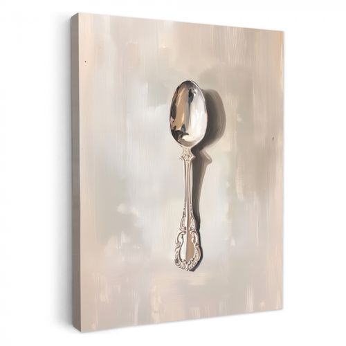 Canvas schilderij - Lepel - Verf - Zilver