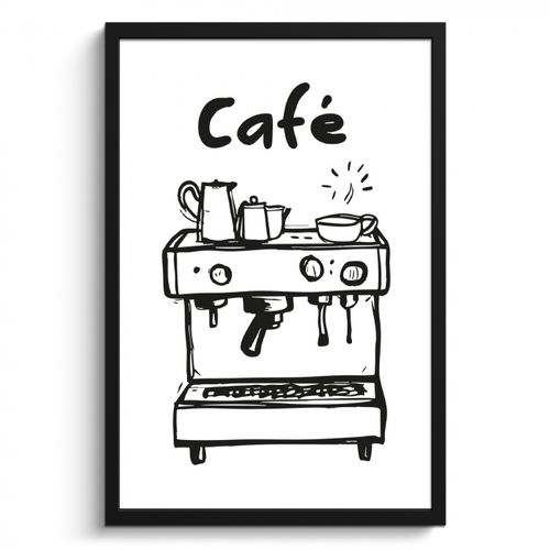 Poster met lijst - Illustratie - Café - Koffiemachine - Kopjes