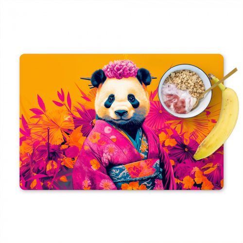 Placemat vinyl - Kimono - Roze - Panda - Bloemenkroon