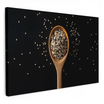 Canvas schilderij - Sesam - Lepel - Zwart