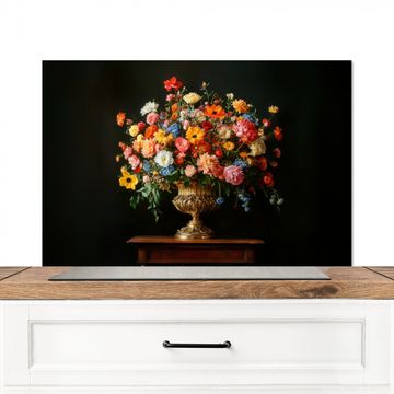 Spatscherm Aluminium - Goud - Bloemen - Kleuren - Vaas