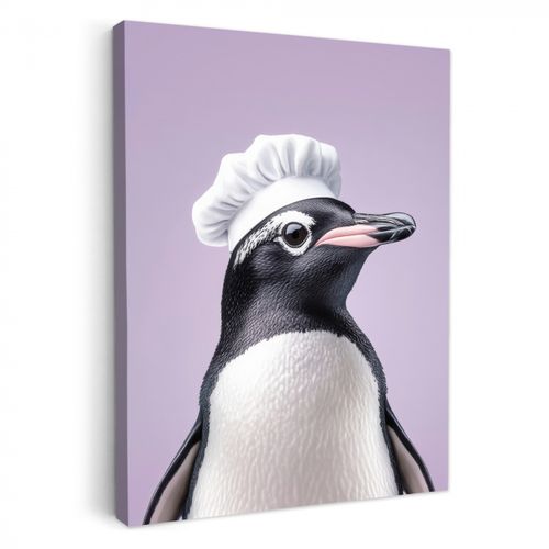 Canvas schilderij - Pinguïn - Koksmuts - Lief - Paars