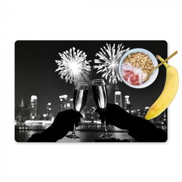 Placemat vinyl - Vuurwerk - Proosten - Skyline - Champagne