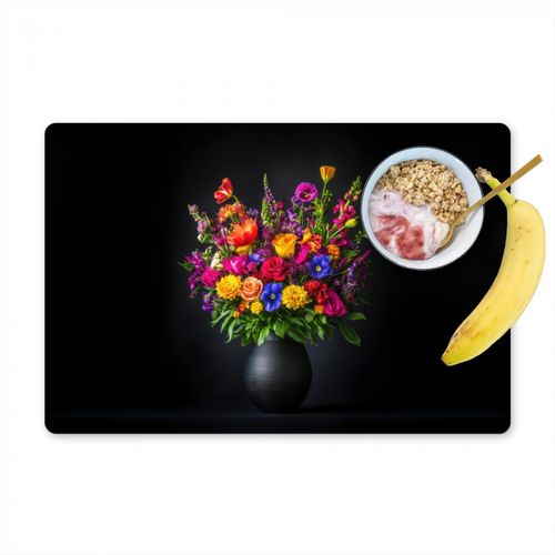 Placemat vinyl - Felgekleurd - Bloemen - Vaas