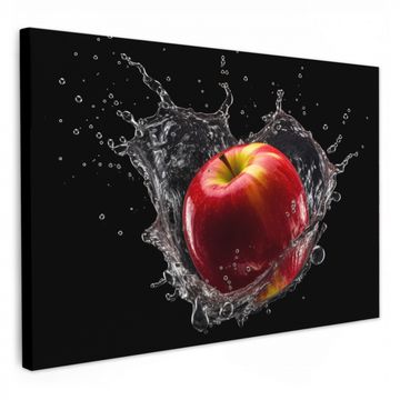 Canvas schilderij - Appel - Rood - Water - Zwart - Fruit