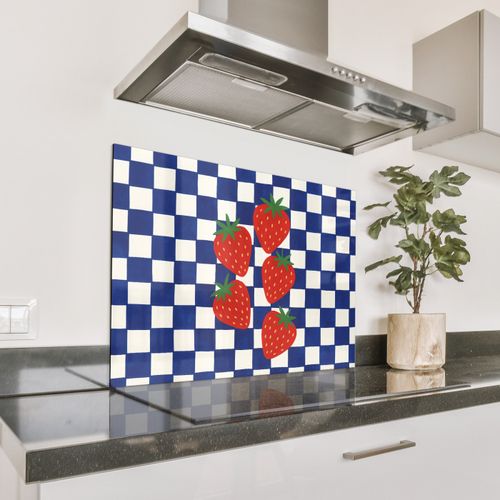 Spatscherm Aluminium - Geblokt - Blauw - Aardbeien