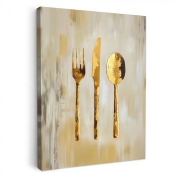 Canvas schilderij - Verf - Goud - Bestek
