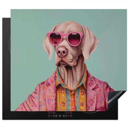 Inductie beschermer - Hond - Overhemd - Bloemen - Bril