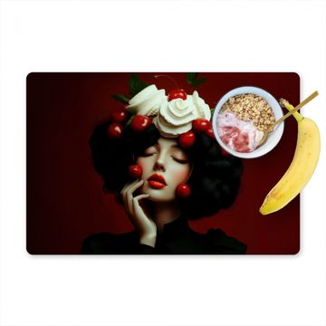 Placemat vinyl - Vrouw - Kersen - Slagroom