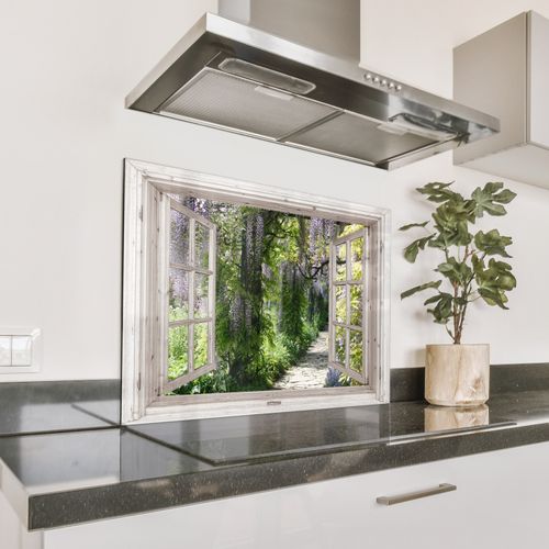 Spatscherm Aluminium - Uitzicht op de Wisteriatuin