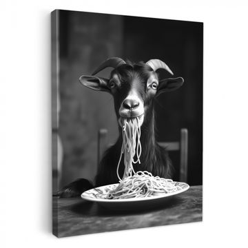 Canvas schilderij - Geit - Bord - Spaghetti - Zwart Wit