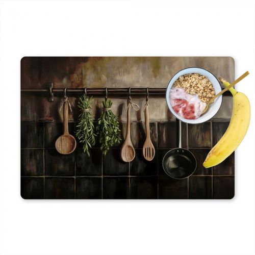 Placemat vinyl - Keukengerei - Rustiek - Tegels - Kruiden