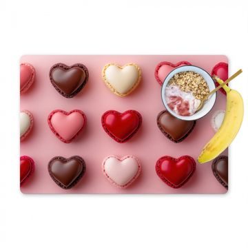 Placemat vinyl - Macarons - Hartjes - Kleurrijk - Roze