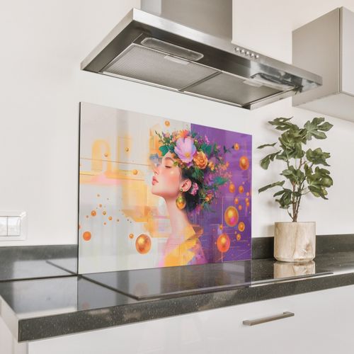 Spatscherm Aluminium - Abstract - Vrouw - Bloemenkroon - Goud