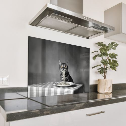 Spatscherm Aluminium - Bengaal - Kat - Tafelkleed - Zwart - Wit - Dier