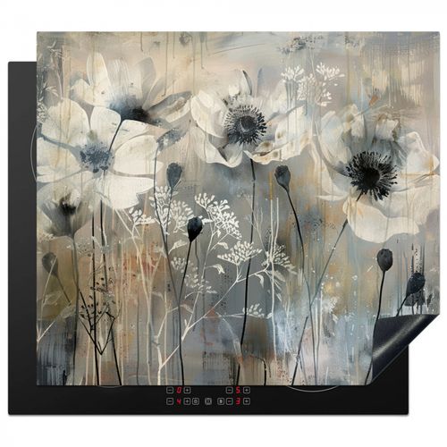 Inductie beschermer - Bloemen - Planten - Grijs - Abstract