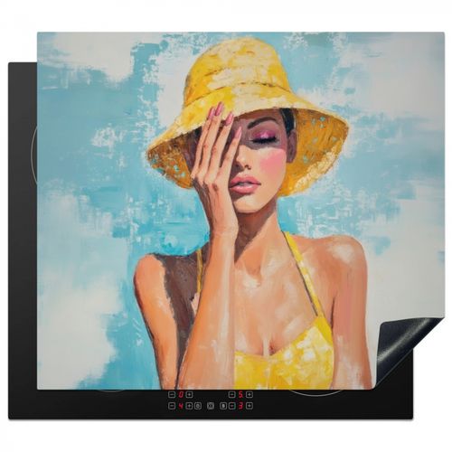Schilderij - Vrouw - Hoed - Geel