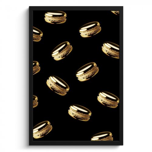 Poster met lijst - Macarons - Patroon - Goud - Zwart