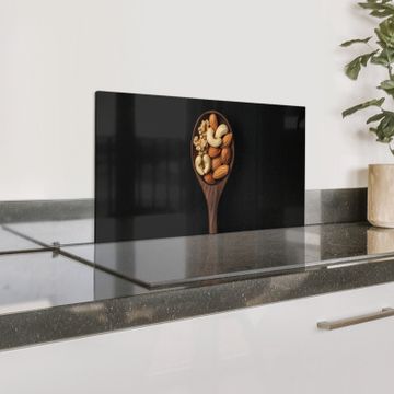 Spatscherm Aluminium - Hout - Noten - Zwart