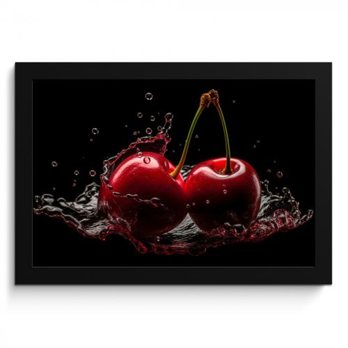 Poster met lijst - Kersen - Rood - Fruit - Water - Zwart