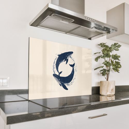 Spatscherm Aluminium - Walvissen - Spetters - Cirkel - Donkerblauw