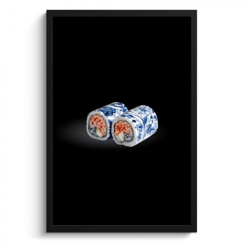 Poster met lijst - Sushi - Delfts blauw - Rijst - Vis - Elegant
