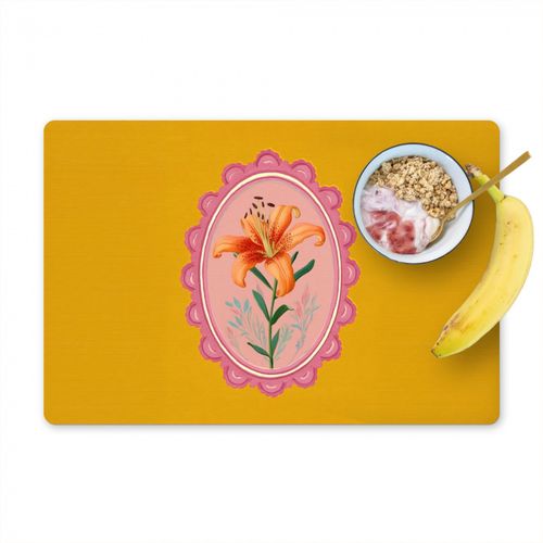 Placemat vinyl - Lelie - Oranje - Lijst - Ovaal