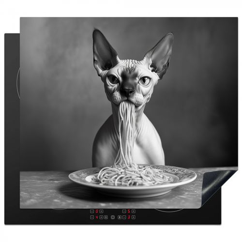 Inductie beschermer - Sphynx - Kat - Dieren - Humor - Spaghetti - Zwart Wit
