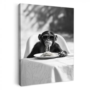 Canvas schilderij - Aap - Spaghetti - Zonnebril - Zwart wit - Cool - Dier