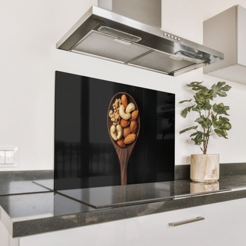 Spatscherm Aluminium - Hout - Noten - Zwart
