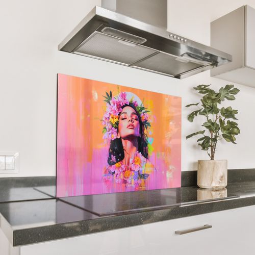 Spatscherm Aluminium - Portret - Bloemenkroon - Vrouw