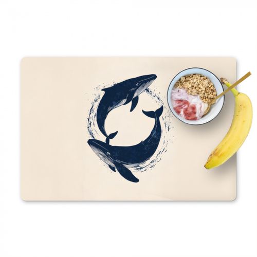 Placemat vinyl - Walvissen - Spetters - Cirkel - Donkerblauw