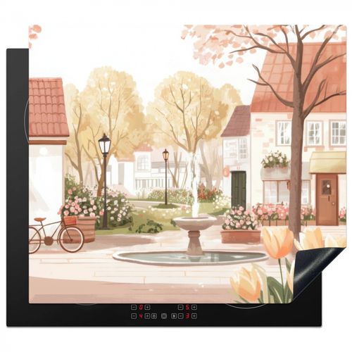 Inductie beschermer - Dorpsplein - Fontein - Tulpen