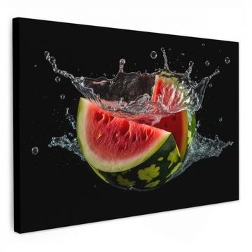 Canvas schilderij - Watermeloen - Zwart - Water - Fruit - Meloen