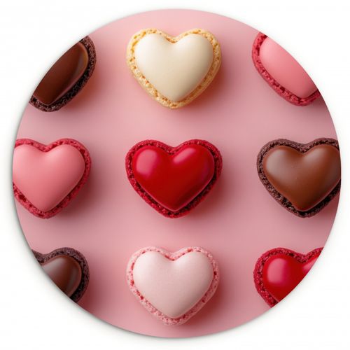 Muurcirkel - Macarons - Hartjes - Kleurrijk - Roze