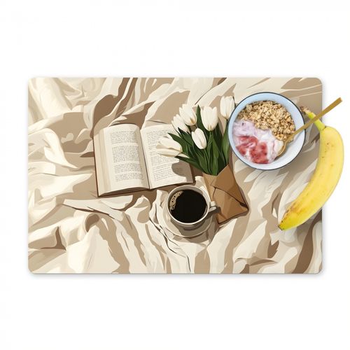 Placemat vinyl - Boek - Illustratie - Tulpen - Koffie