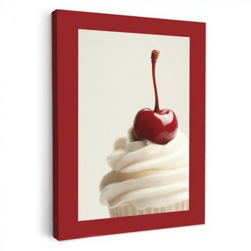 Canvas schilderij - Cupcake - Kers - Rood